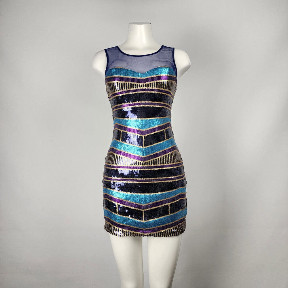 As U Wish Blue & Purple Sleeveless Sequined Mini Dress Size S